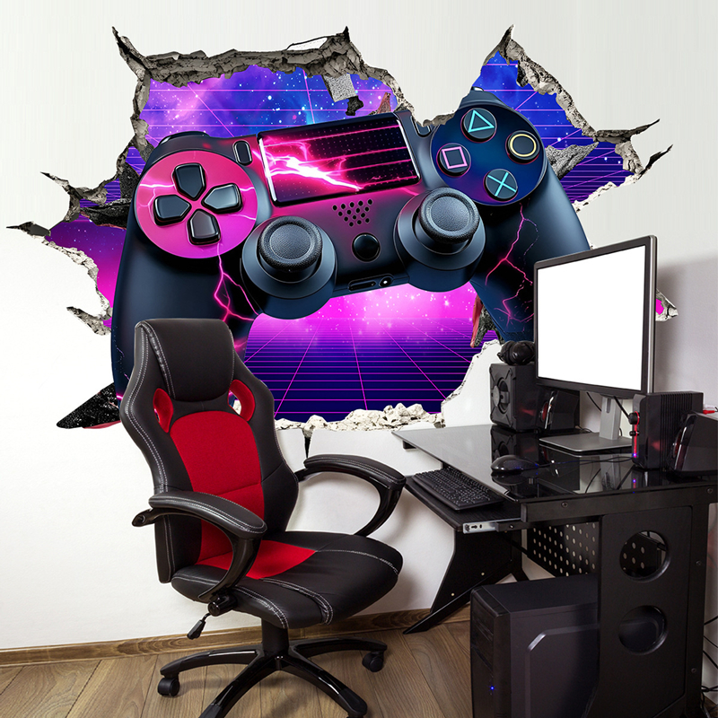 Gaming Console Tower - Grote gaming poster, kapotte muur gat