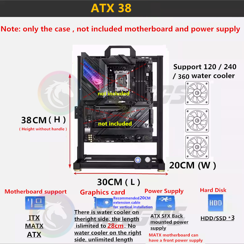 MOD ATX Open PC Case Frame Voo - Gaming Console Tower recensie en prijs